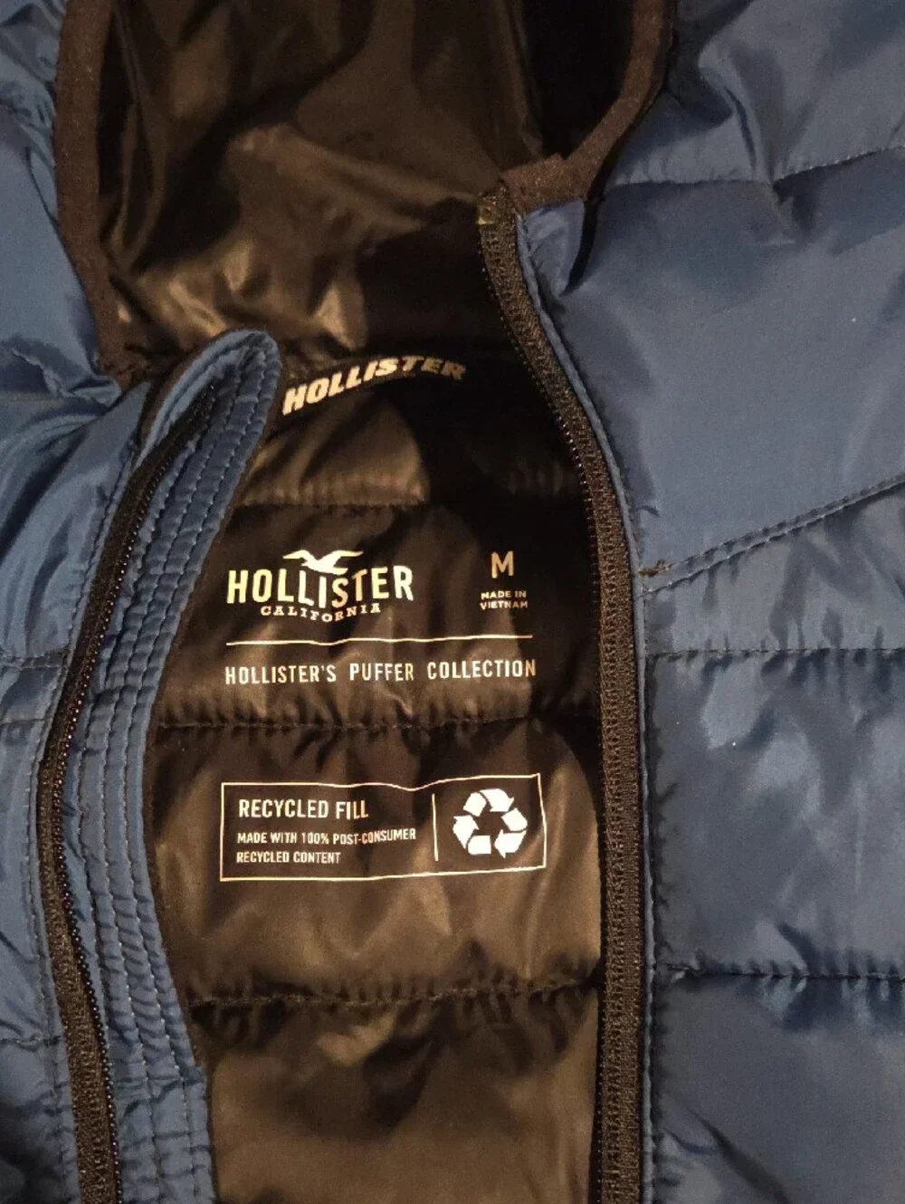 Hollister Blue-to-Black Ombre Hooded Puffer Jacket